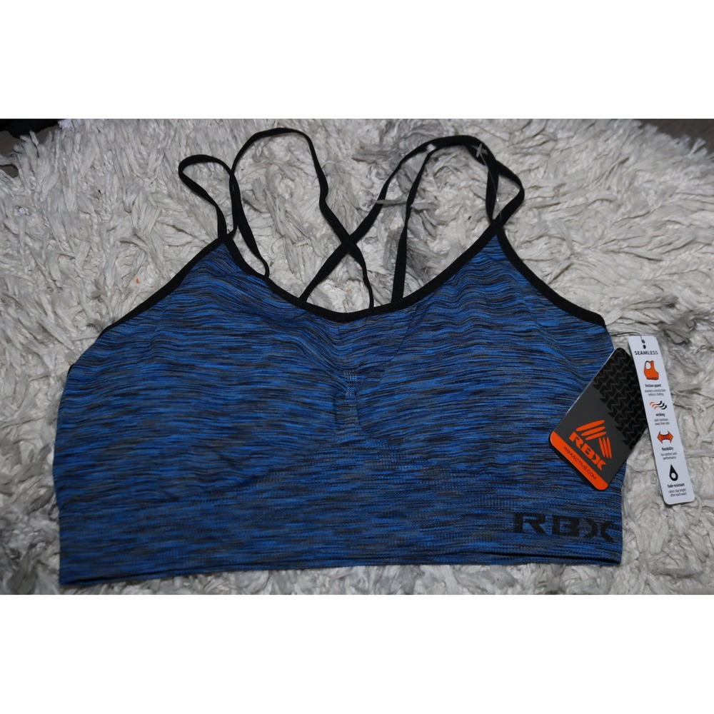 RBX Active Seamless Sports Bra XL Blue Space Dye Strappy Racerback CR440 NEW